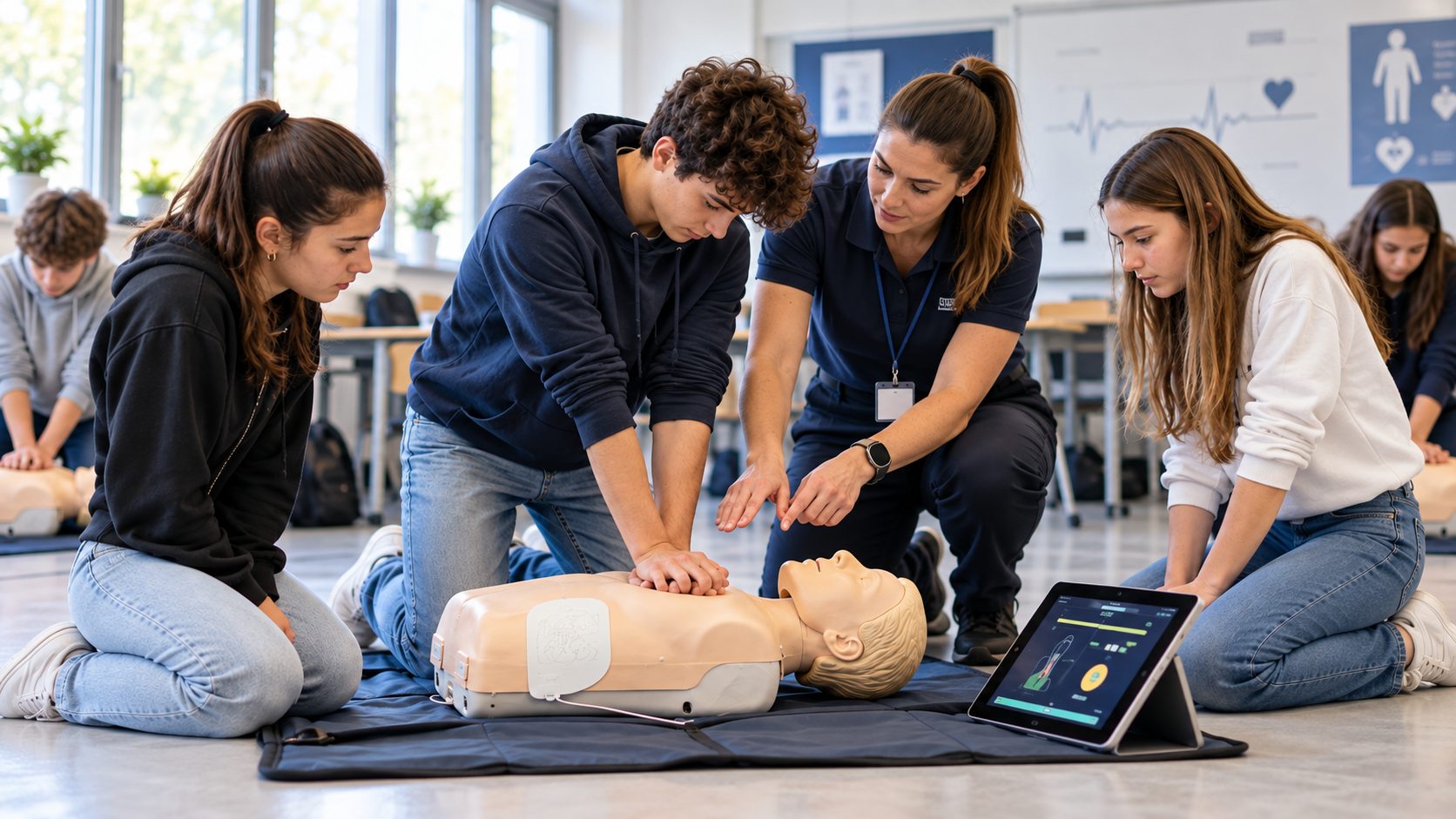 Studenti durante un'esercitazione didattica di rianimazione cardiopolmonare