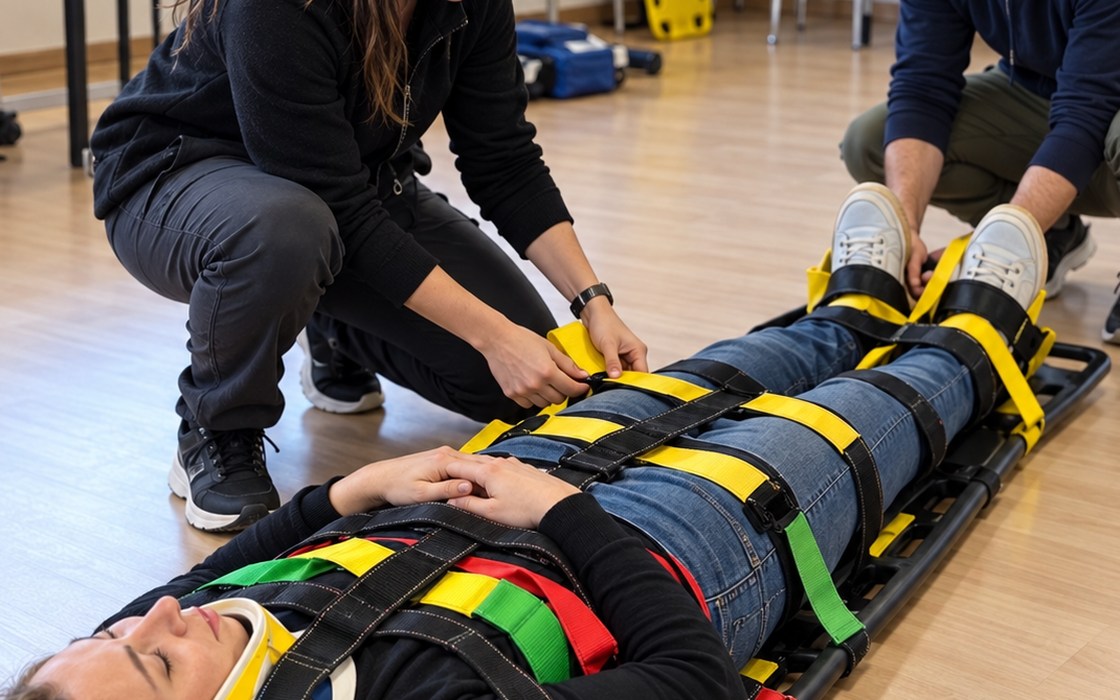 Simulazione operativa di soccorso e immobilizzazione durante un corso trauma